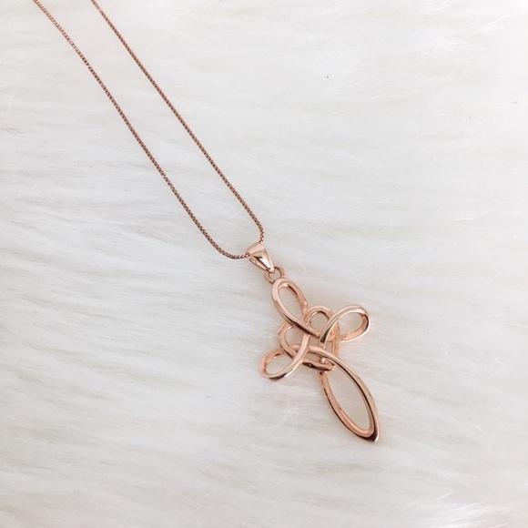 Women’s Copper Celtic Knot Cross Pendant and Box Chain Necklace Shiny Religious - Picture 2 of 11